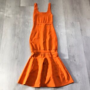 SIMKHAI LOUELLA ORANGE STRETCH MERMAID MIDI DRESS WOMENS XS
